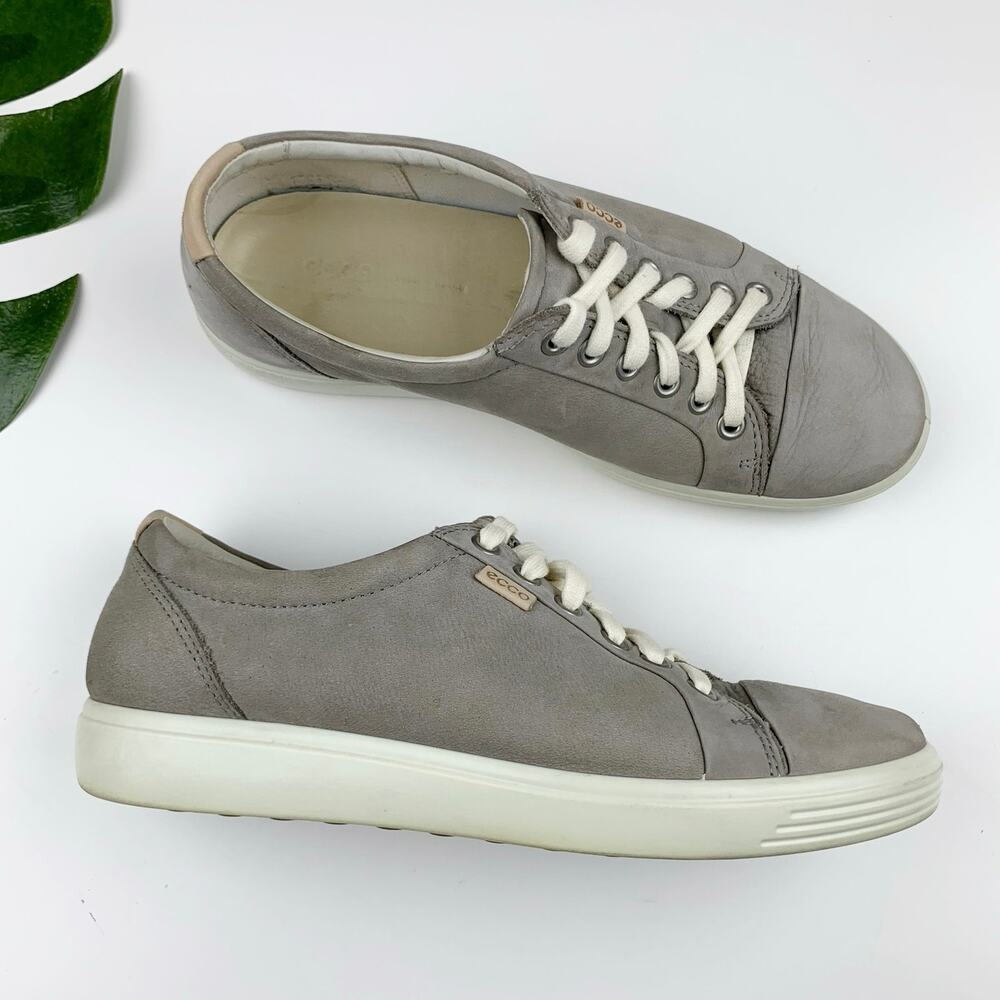 Ecco Soft 7 Casual Sneakers Lace Up Comfort Shoes Grey Leather Women's Size 8